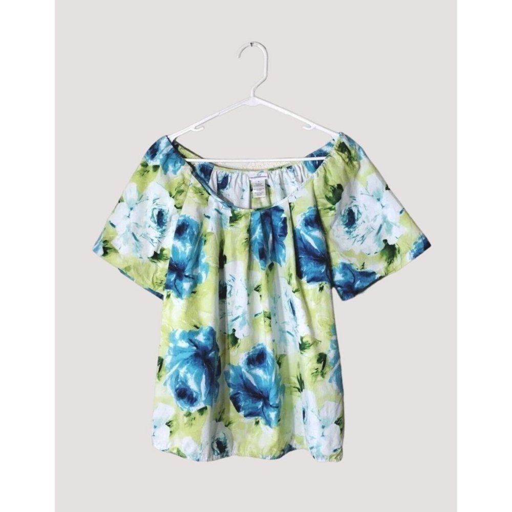 Jaclyn Smith Top Womens 1x Short Sleeve Rose Spring Floral